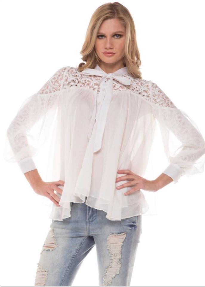 LACE ALLOVER SELF TIE BLOUSE TOP